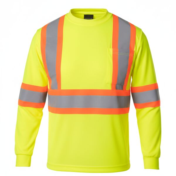Women's Hi Vis Crew Neck Long Sleeve Safety Tee Shirt with Chest Pocket Thumbnail